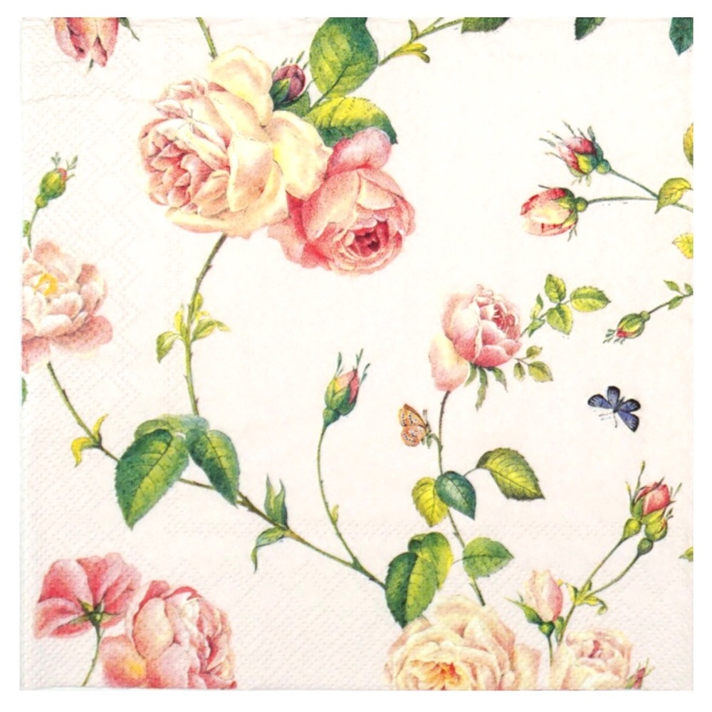 TWO (2) INDIVIDUAL Rambling Rose Decoupage Cocktail Paper Napkins